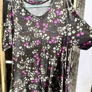 Lane Bryant Floral Short Sleeve Top - Brown with Pink and White
